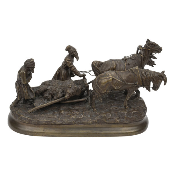 Lot 0011 <br/>A fine Russian bronze sculpture "Return from the bear hunting" <br/>Estimate: 9000-12000€ - Image 2