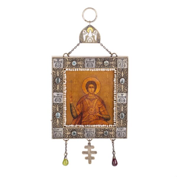 Lot 0225 <br/>A rare Russian silver, filigree, enamel and gem-set travel icon of Saint George <br/>Estimate: 5000-6000€