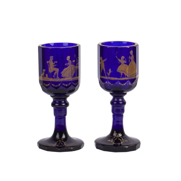 Lot 0065 <br/>A pair of 19th century cobalt blue glass goblets. Bakhmetiev manufactory <br/>Estimate: 800-1200€