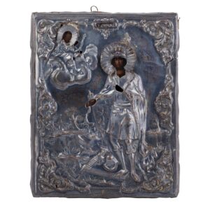 Lot 0176 <br/>Russian Icon “St. Prince Alexander Nevsky” in Silver Riza <br/>Estimate: 1500-2000€