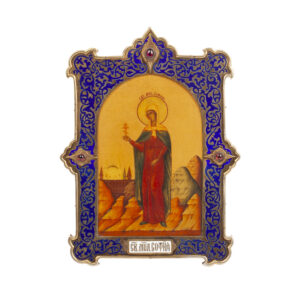 Lot 0181 <br/>Sazikov. Icon “Saint Martyr Sophia” in Silver-Gild and Champleve Enamel Oklad <br/>Estimate: 5000-6000€