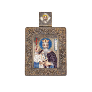 Lot 0184 <br/>Ovchinnikov. Fine Russian Silver-Gilt and Cloissone Enamel Travel Icon of St. Vladimir <br/>Estimate: 7000-9000€