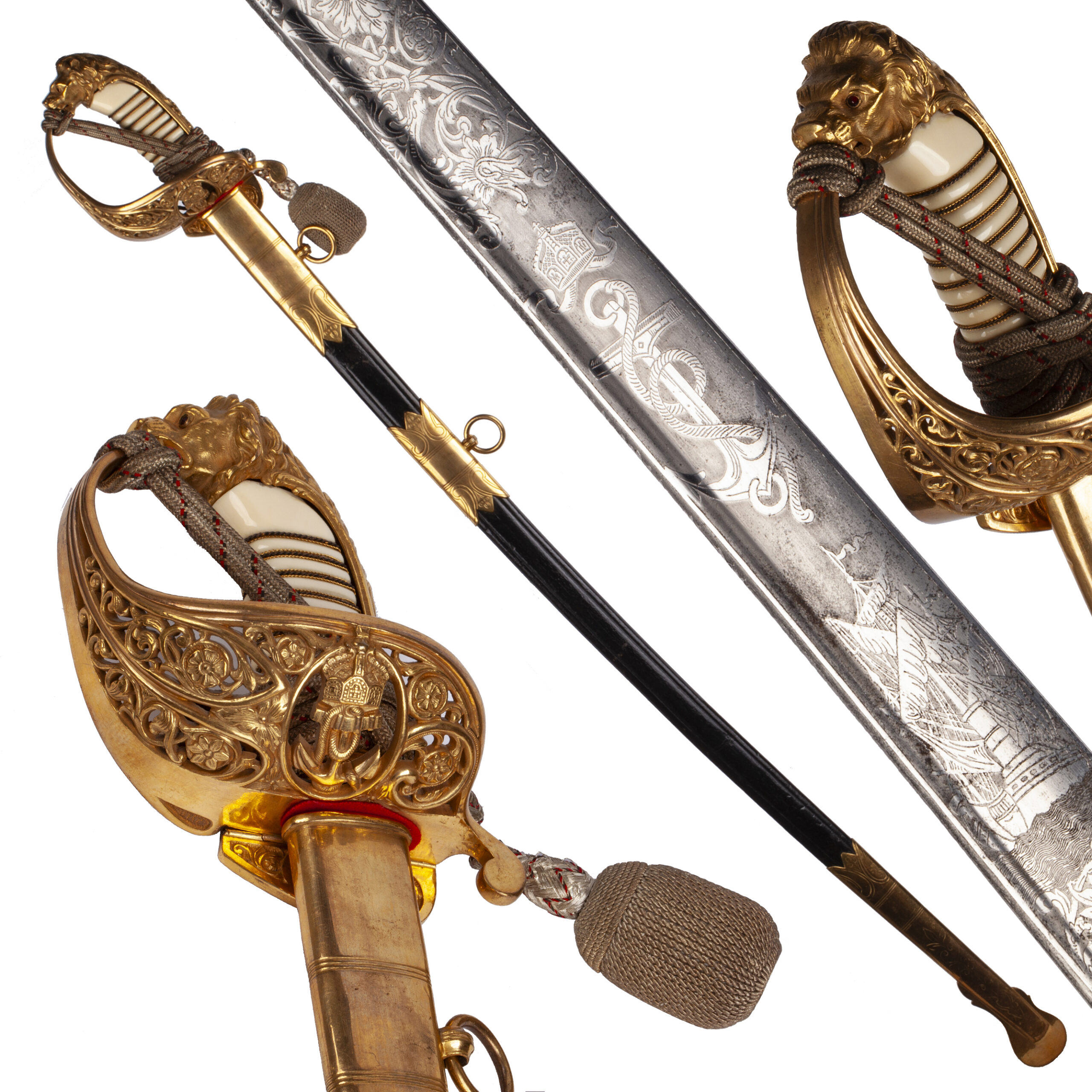 Lot 0236 <br/>Imperial German Naval Officer’s Sword with Damascus Blade <br/>Estimate: 10000-12000€
