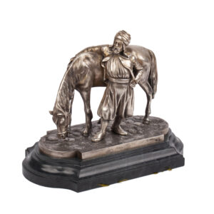 Lot 0058 <br/>Russian Cast Silver-Gilt and Jasper Composition "Rest after a Long Journey" by notable Nicols and Plinke Workmaster <br/>Estimate: 6000-8000€