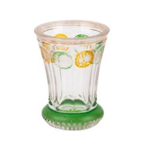 Lot 0104 <br/>Bohemian Enamel-Painted Clear Glass Beaker with Green and Yellow Decoration, Late 19th–Early 20th Century <br/>Estimate: 70-80€