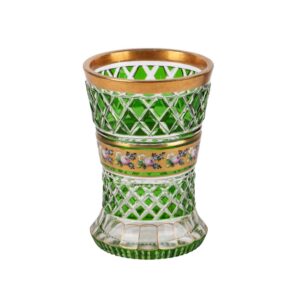 Lot 0112 <br/>Green Cut and Enamel-Painted Glass Beaker with Gilt Floral Band, Late 19th–Early 20th Century <br/>Estimate: 140-150€