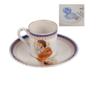 Lot 0127 <br/>Rare Early Soviet Porcelain Cup and Saucer, Dulevo “Pravda” Factory, circa 1925–1930 <br/>Estimate: 300-400€