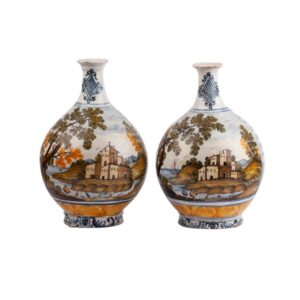 Lot 0149 <br/>Pair of Italian Maiolica Bottles, dated 1787, possibly Torre dei Passeri, Italy, 18th Century <br/>Estimate: 3000-3500€