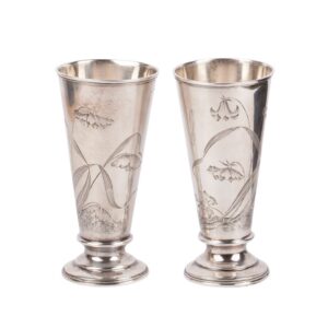 Lot 0169 <br/>Pair of Russian Art Nouveau Silver Champagne Flutes by Antip Kuzmichev <br/>Estimate: 600-700€