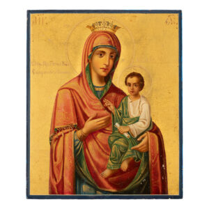 Lot 0257 <br/>Icon of the Mother of God “Skoroposlushnitsa (Gorgoepikoos)”, Mount Athos, circa 1900 <br/>Estimate: 7500-9000€