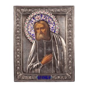 Lot 0263 <br/>Russian Icon of Saint Seraphim of Sarov with Silver Oklad and Enamel, Ivan A. Alexeev, Moscow, 1899–1908 <br/>Estimate: 8000-12000€