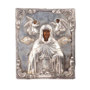 Lot 0264 <br/>Icon of Saint Paraskeva with 18th-Century Silver Riza, Balkans, 17th–18th century <br/>Estimate: 1200-1500€