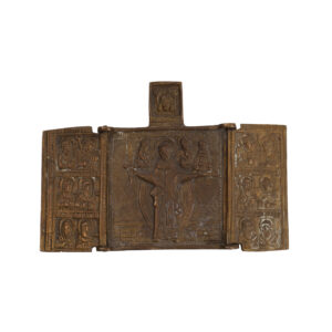 Lot 0265 <br/>Russian bronze travel icon of St. Nicholas of Mozhaisk, 19th century. <br/>Estimate: 150-200€