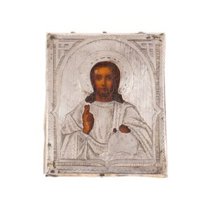 Lot 0281 <br/>Russian Icon of Christ Pantokrator with Silver-Gilt Riza, Moscow, circa 1880 <br/>Estimate: 150-200€