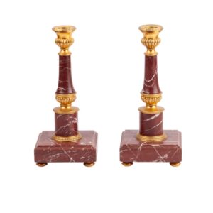 Lot 0032 <br/>Pair of Russian Empire Style Gilt-Bronze Mounted Red Marble Candlesticks, Pair <br/>Estimate: 1000-1200€