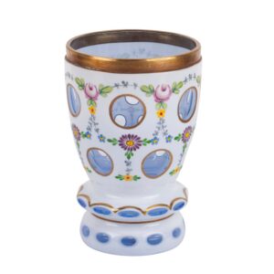 Lot 0095 <br/>Opaline Glass Vase with Floral Garlands, Blue Reserves and Gilt Decoration, 19th Century <br/>Estimate: 60-70€