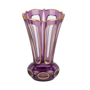 Lot 0096 <br/>Bohemian Amethyst Glass Vase with Cut Panels and Gilt Ornament, 19th Century <br/>Estimate: 60-70€