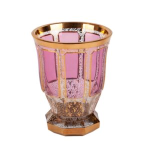 Lot 0098 <br/>Bohemian Ruby-Stained Glass Beaker Vase with Gilt Foliate Ornament <br/>Estimate: 60-70€