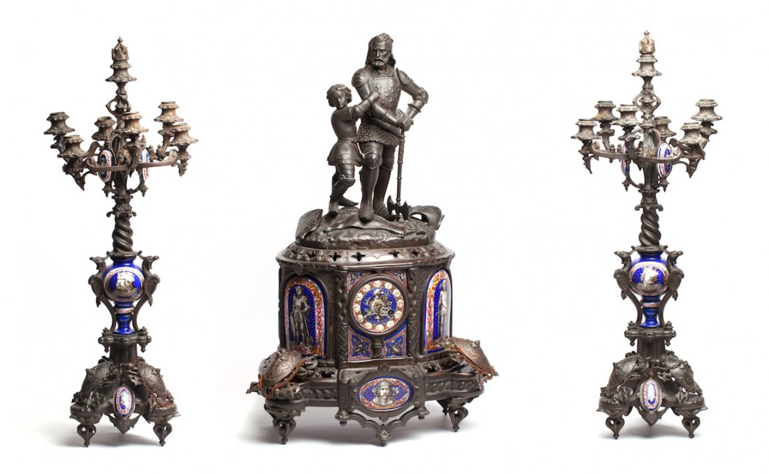 Russian fireplace clock with candlesticks — image 1