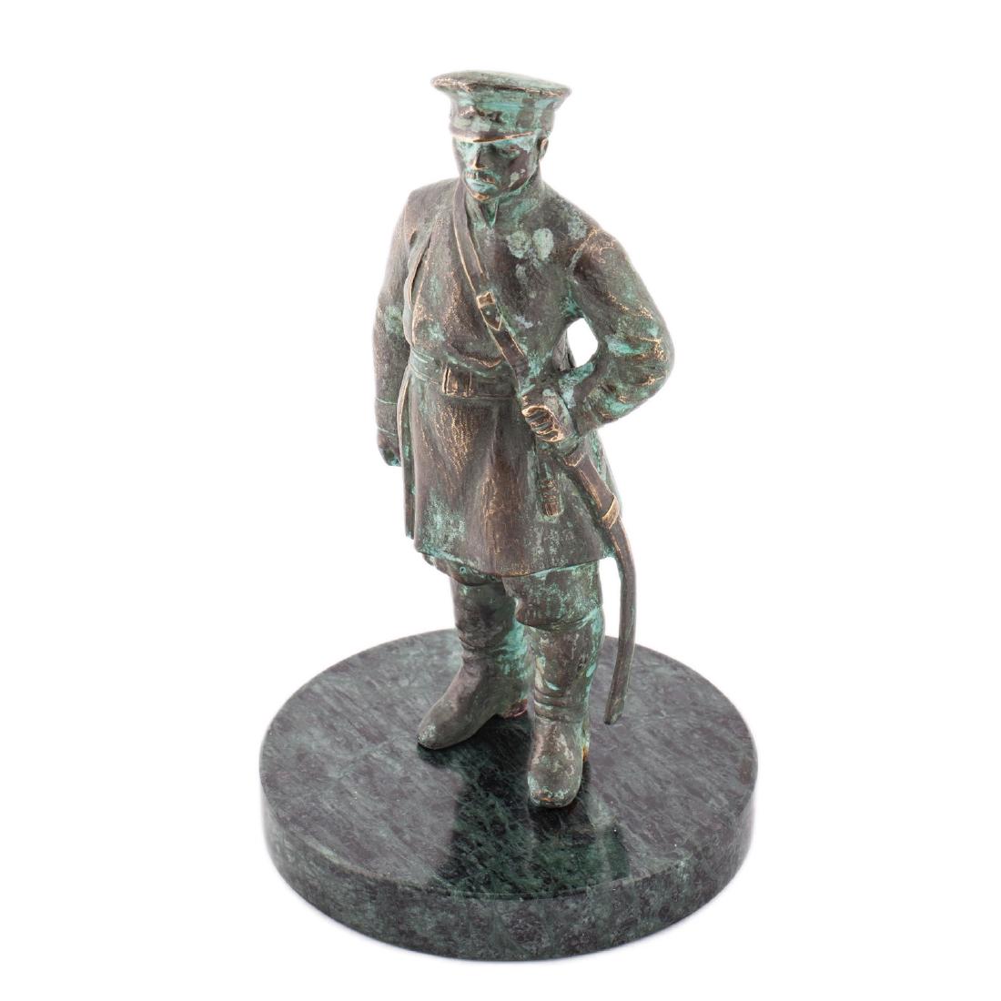 Bronze sculpture of Russian officer on marble stand — image 1