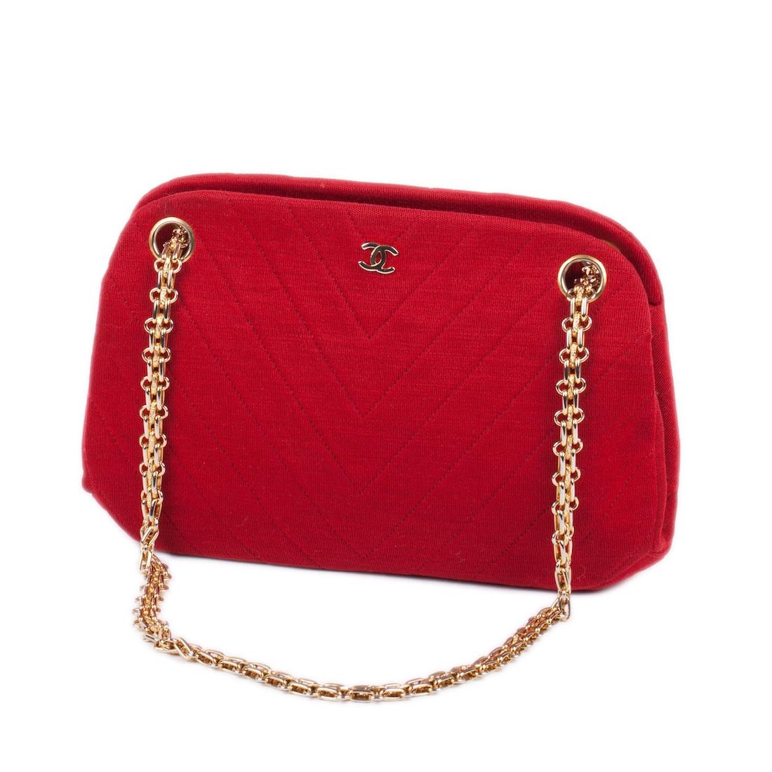 Chanel red quilted jarcey bag — image 1