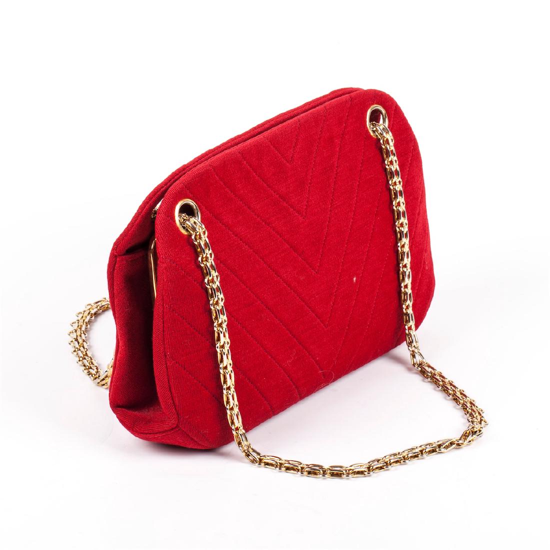 Chanel red quilted jarcey bag — image 2
