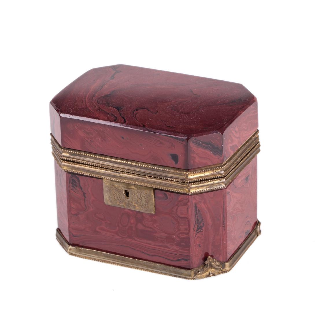Russian 19th century jasper glass and brass casket — image 1