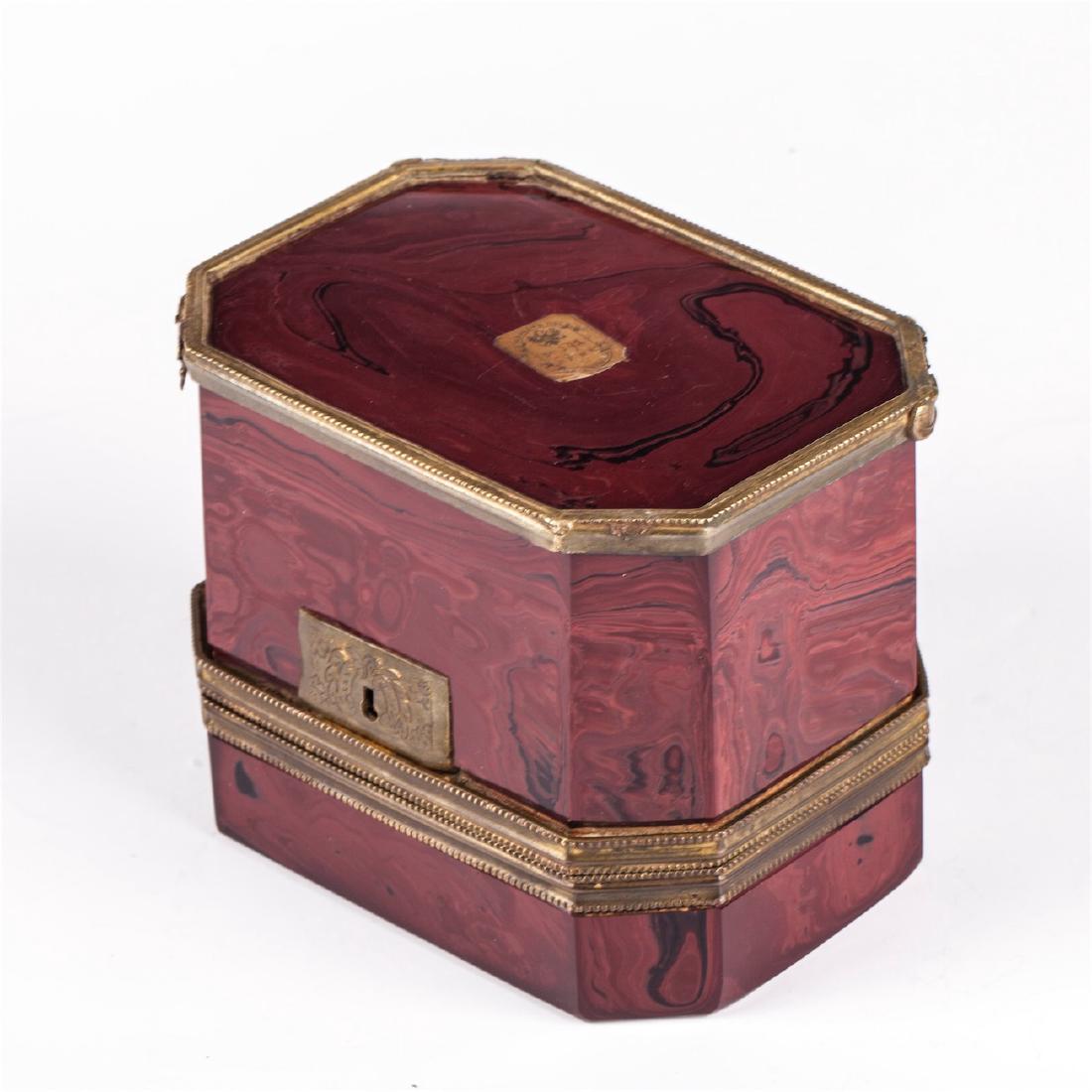 Russian 19th century jasper glass and brass casket — image 3