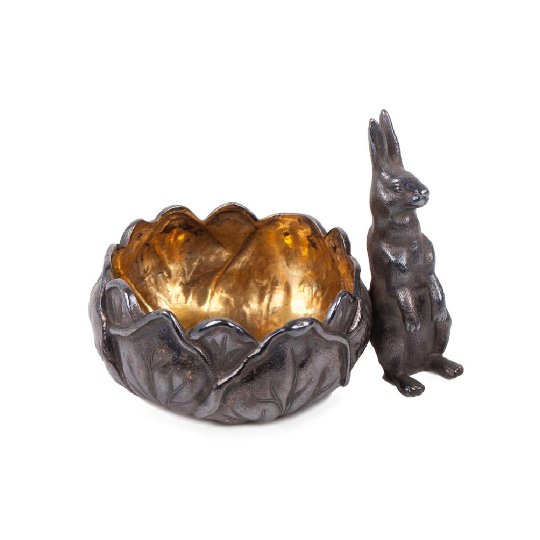 Russian silver-gilt tray with a rabbit figure — image 1