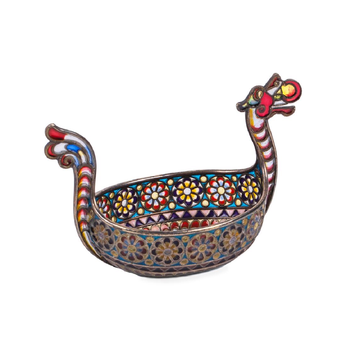 Russian silver and plique-a-jour enamel kovsh — image 1
