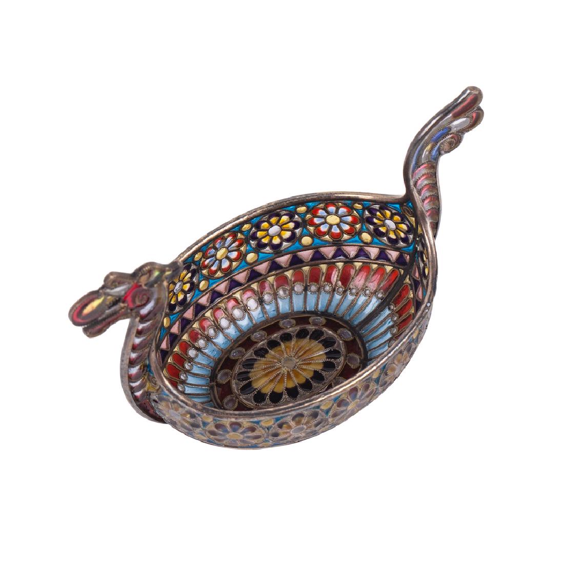 Russian silver and plique-a-jour enamel kovsh — image 3