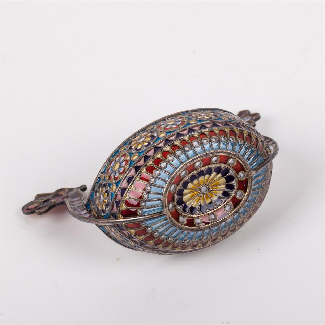 Russian silver and plique-a-jour enamel kovsh — image 4