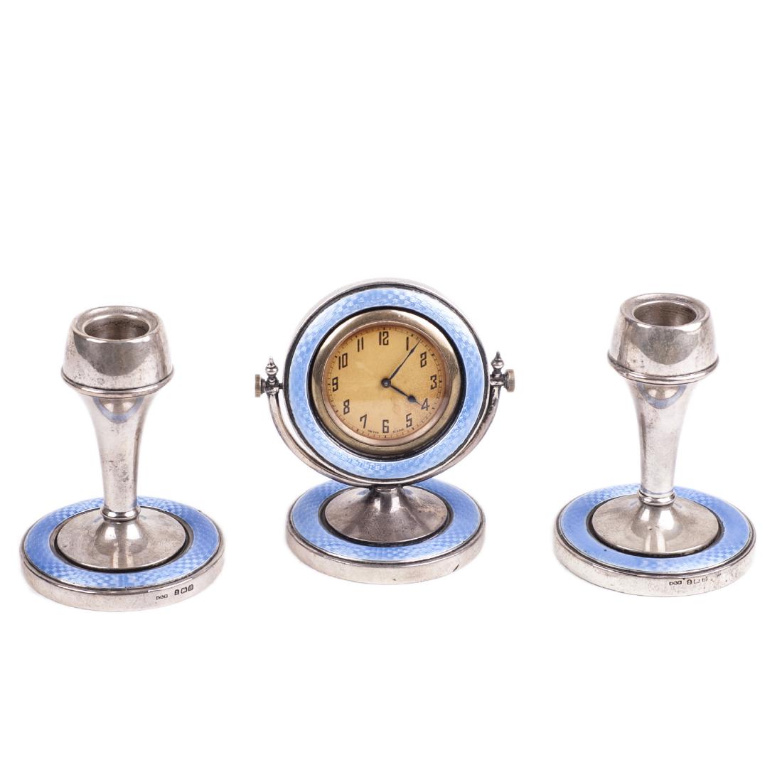 English cabinet desk clock with 2 candlesticks — image 1