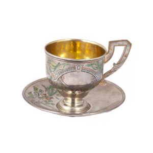 Russian enamel cup on a dish by P. Milukov — image 1