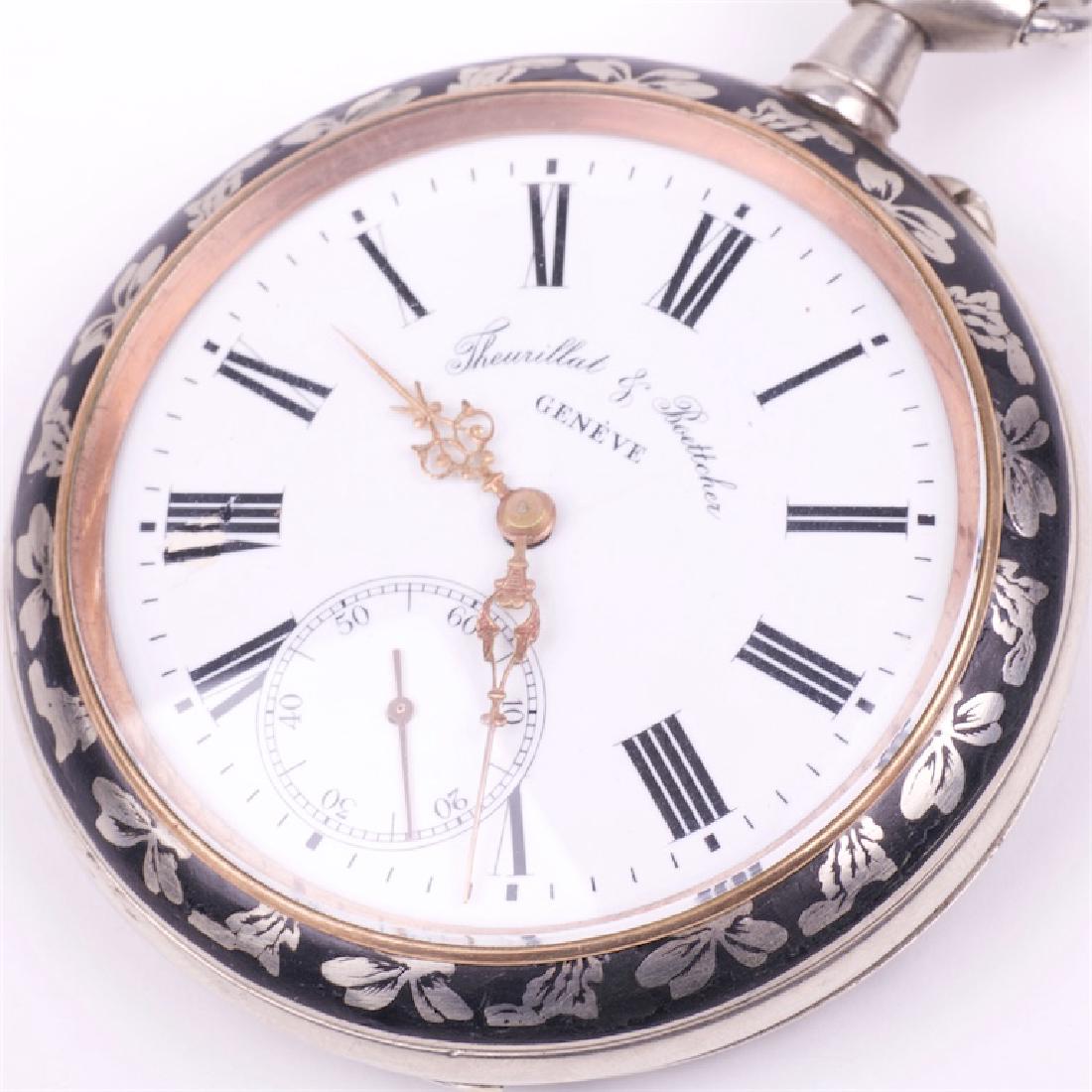 Metal pocket watch with hunt scene — image 2