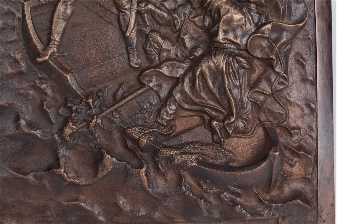 Russian bronze plaque "Peter the Great during the — image 3
