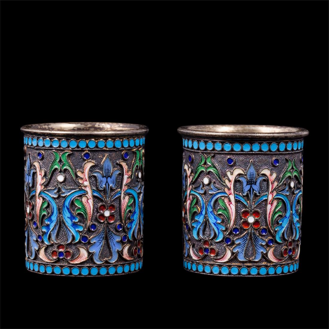 A pair of silver and enamel beakers, Ovchinnikov — image 1