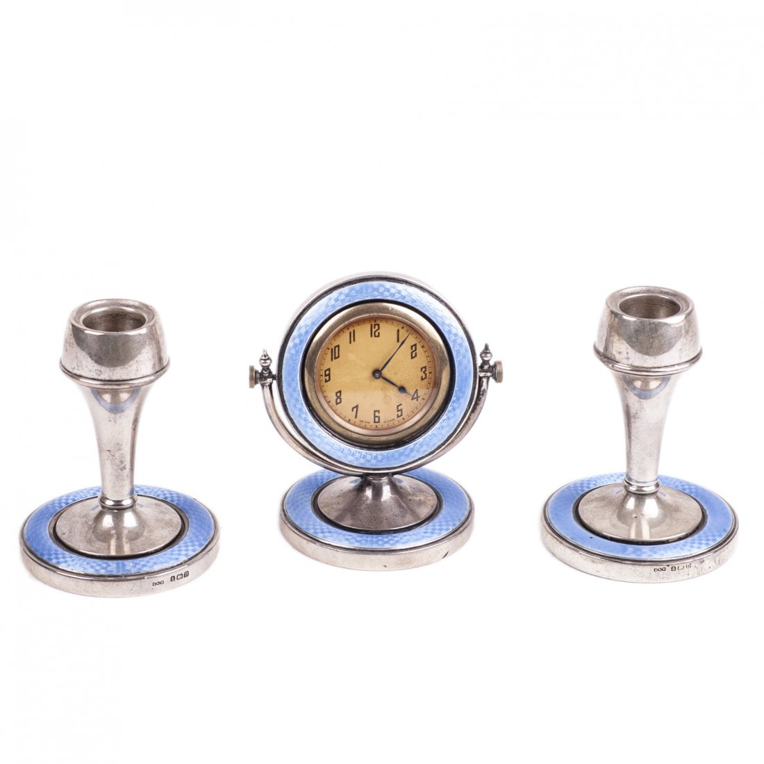 English cabinet desk clock with 2 candlesticks — image 1