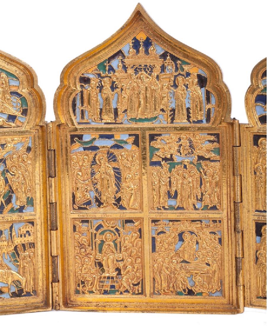 Russian bronze and enamel four-folding keeled triptych — image 2