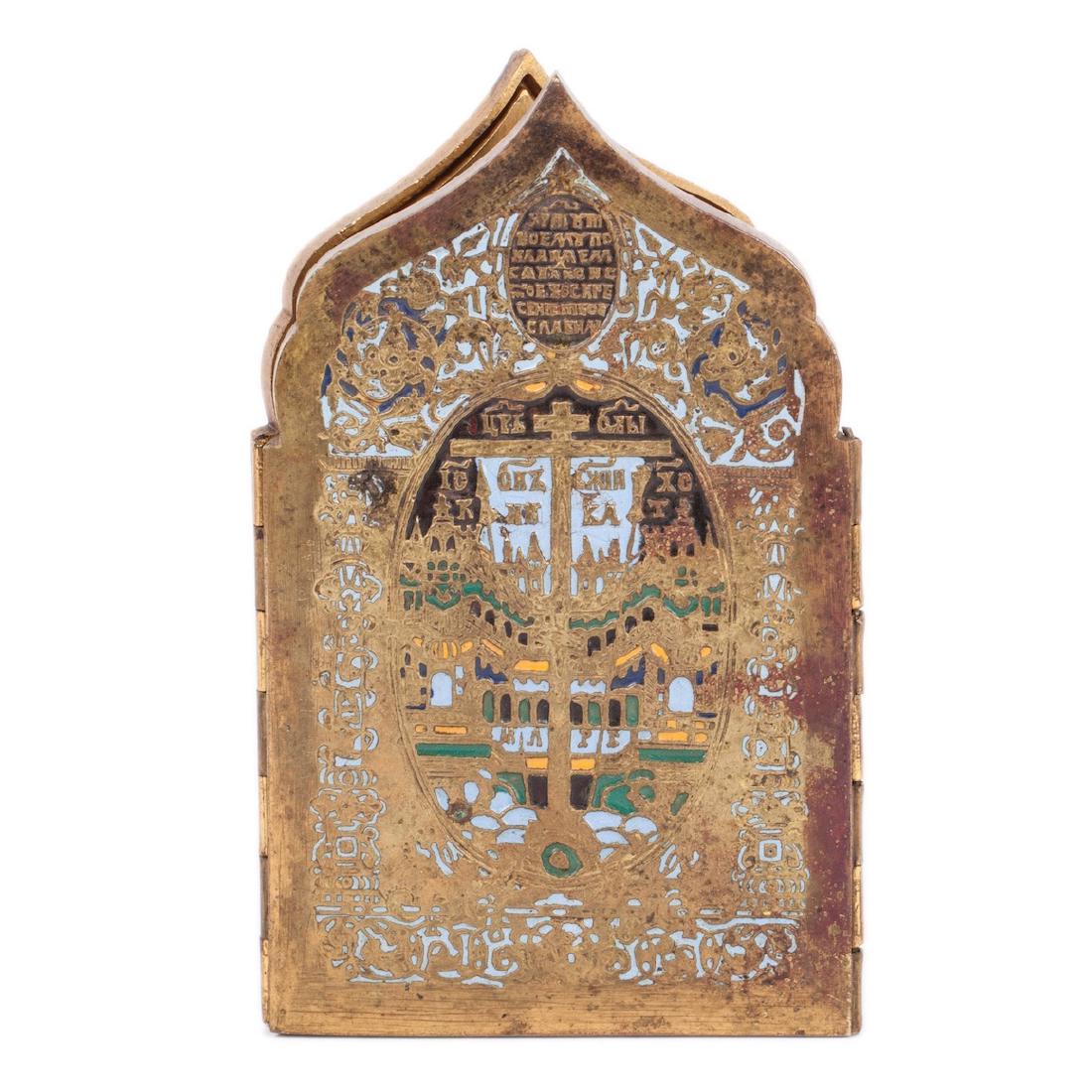 Russian bronze and enamel four-folding keeled triptych — image 4