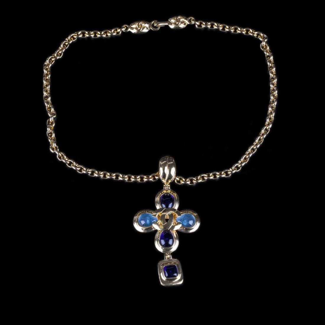 Chanel cross pendant on the chain with gripoix glass — image 1