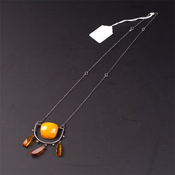 Natural Baltic Amber necklace on Silver chain. — image 1