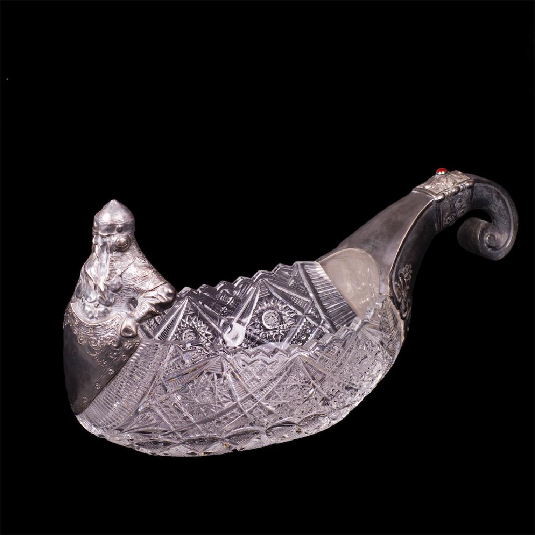 Grand Russian Bogatyr gem-set silver kovsh — image 1