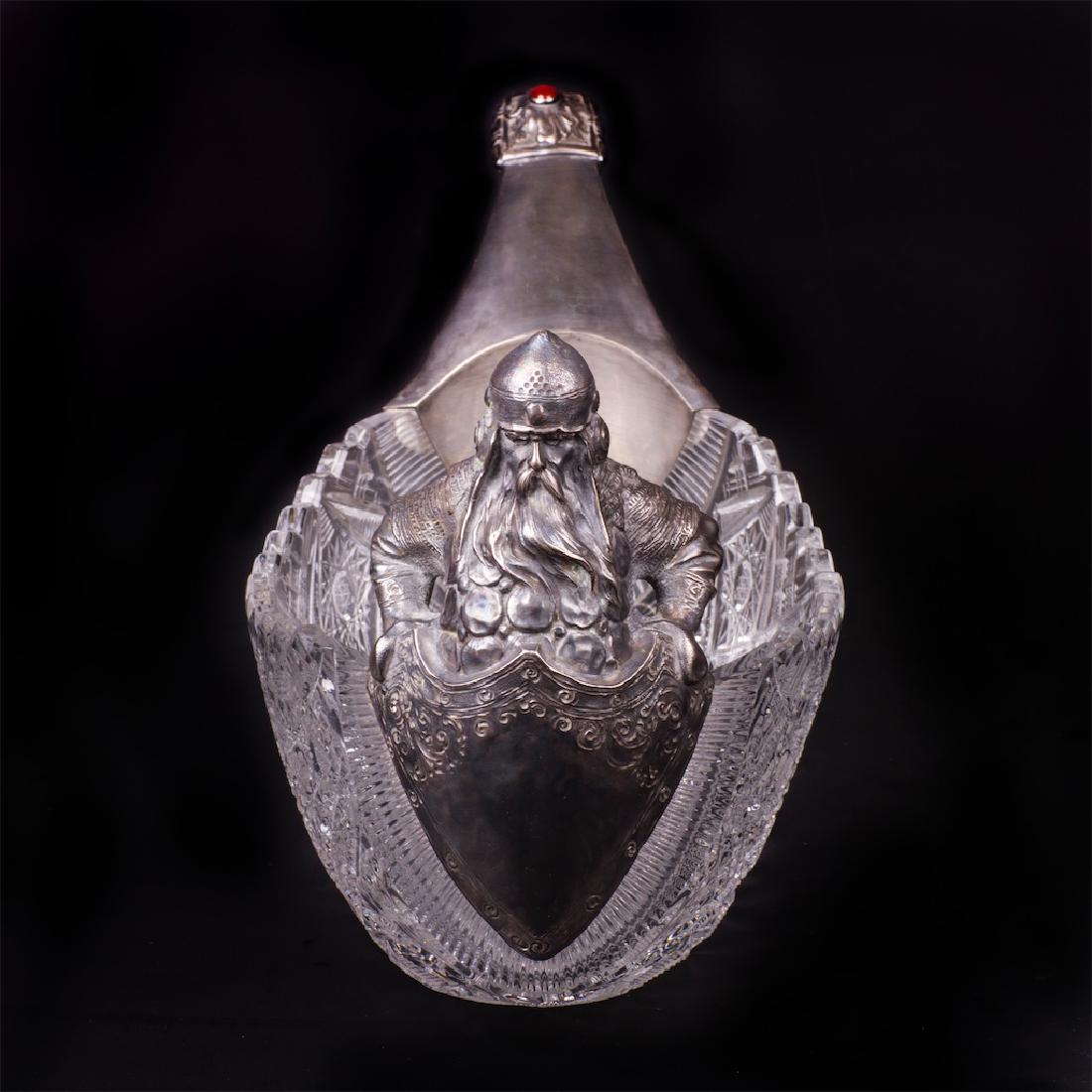 Grand Russian Bogatyr gem-set silver kovsh — image 3