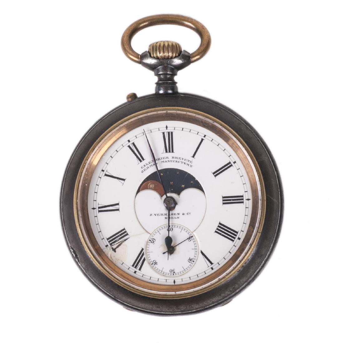 German gun metal pocket watch with moon phase calendar — image 1