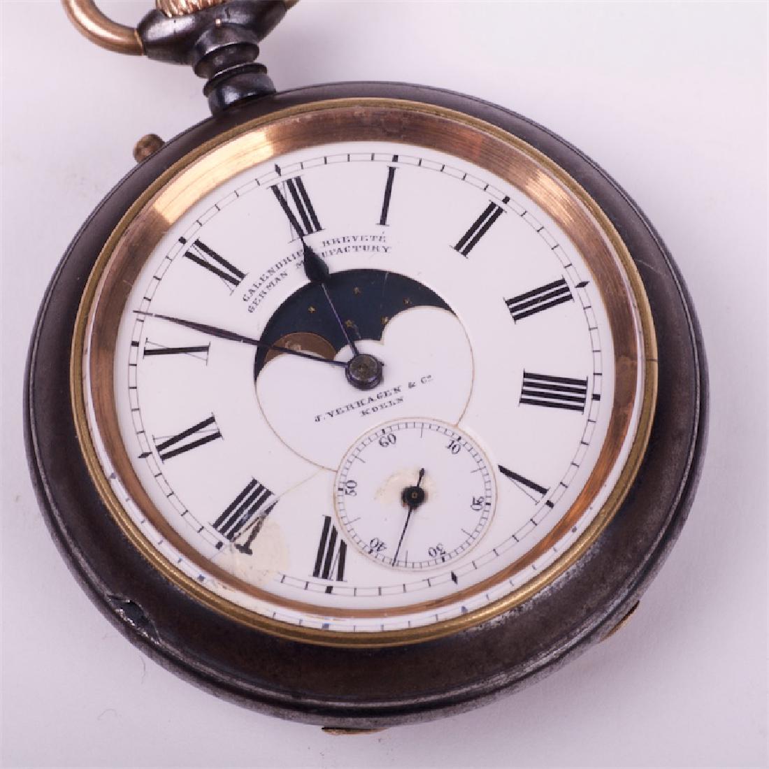 German gun metal pocket watch with moon phase calendar — image 2