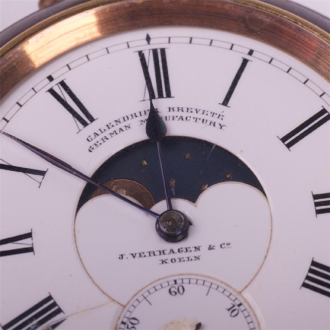 German gun metal pocket watch with moon phase calendar — image 3