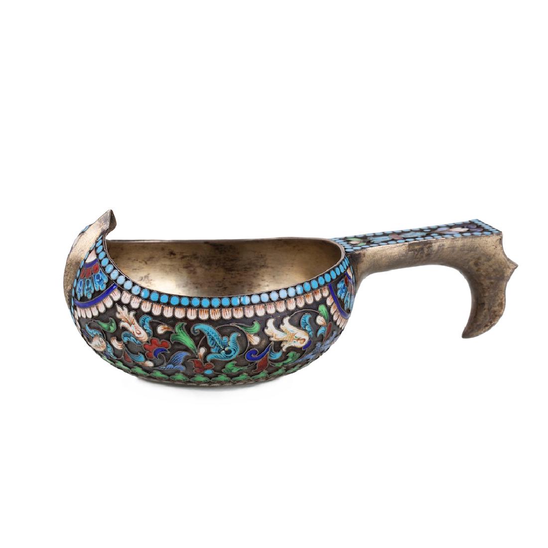 Russian silver-gilt and enamel kovsh — image 1