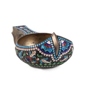 Russian silver-gilt and enamel kovsh — image 2