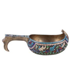 Russian silver-gilt and enamel kovsh — image 3